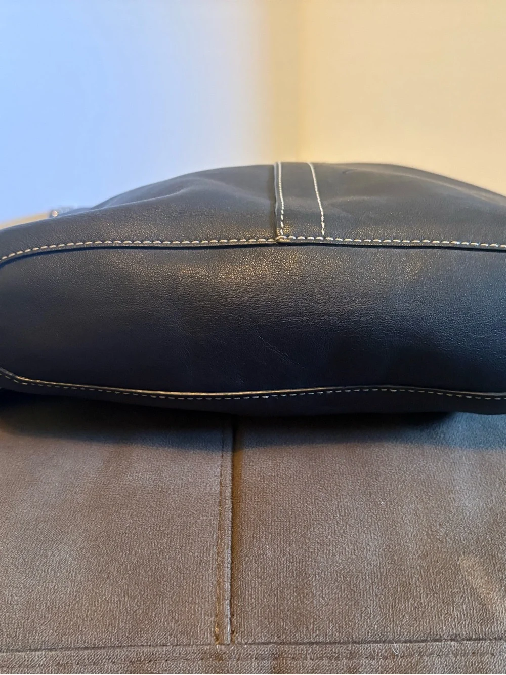 Coach Black Leather Messenger Crossbody with Contrast Stitching